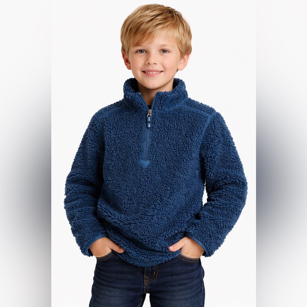 Obermeyer Boys Blue Sherpa Fleece Quarter Zip Pullover Size M